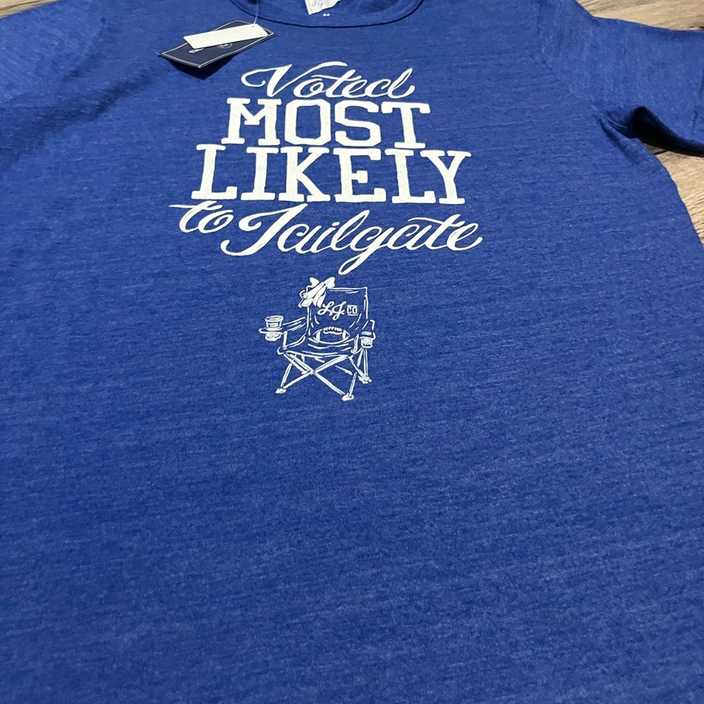 Lauren James Blue Short Sleeve Tee Voted Most Likely to Tailgate- Medium - Picture 3 of 5